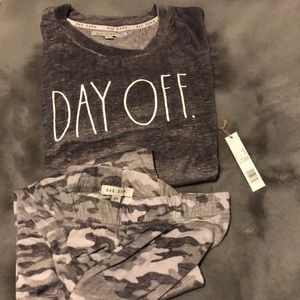 Rae Dunn “day off” comfy cozy pjs Grey Camo Stretch Velour Lounge Set